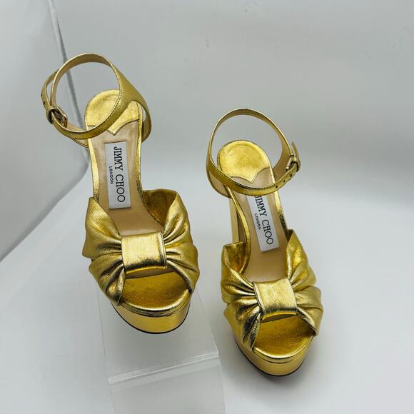 JIMMY CHOO Gold Metallic Nappa Leather Platform Sandals IT 35 ( US 5) - Picture 2 of 16